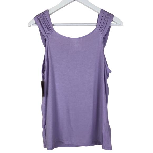 14th & Union Solid Purple Tank Top Small Ruched Sleeves Summer - Picture 2 of 5